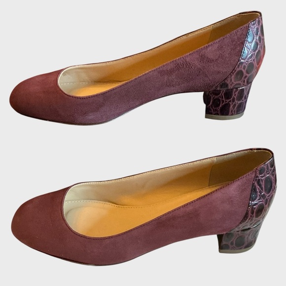 J.Crew Evelyn Croc Embossed Block Heel Suede Pumps - Picture 3 of 9